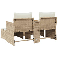 Divano da Giardino 2 Posti con Sgabelli Beige in Polyrattan 365805