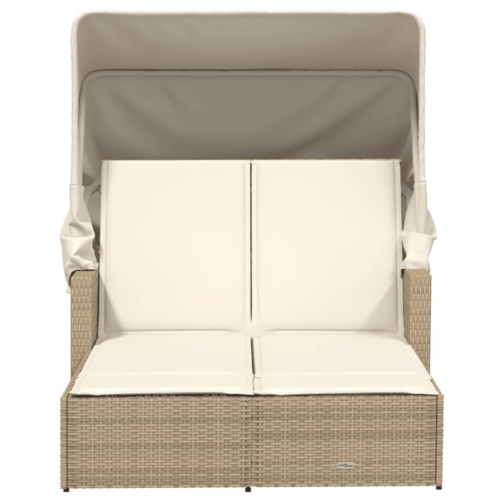 Lettino Doppio con Baldacchino e Cuscini Beige in Polyrattan 365810