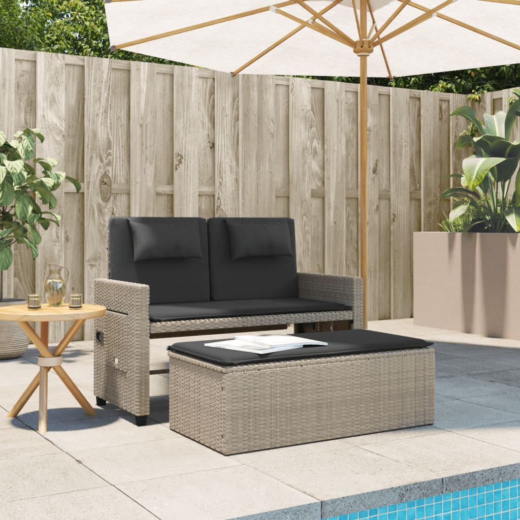 Panca Reclinabile Giardino con Cuscini Grigio Chiaro Polyrattan 365822