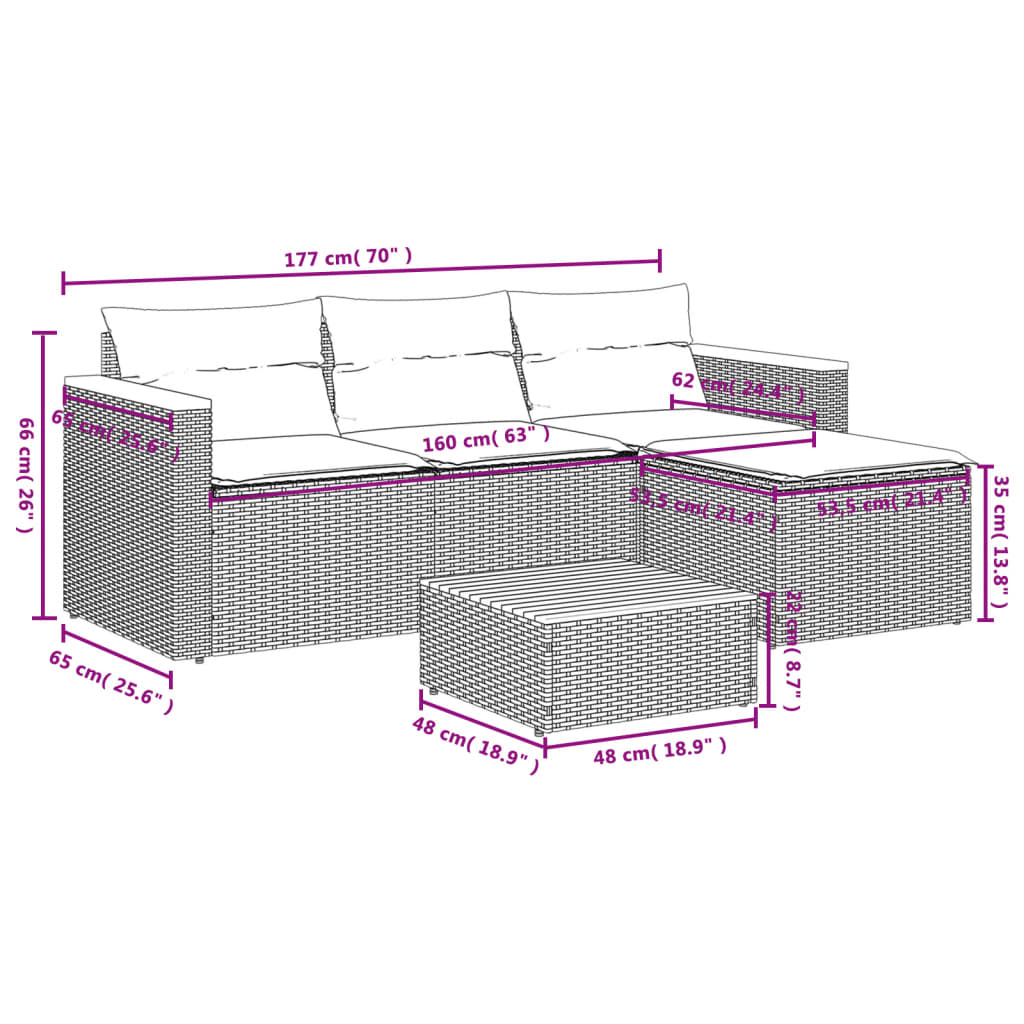 Set Divano da Giardino 3 pz con Cuscini Beige in Polyrattan 365828