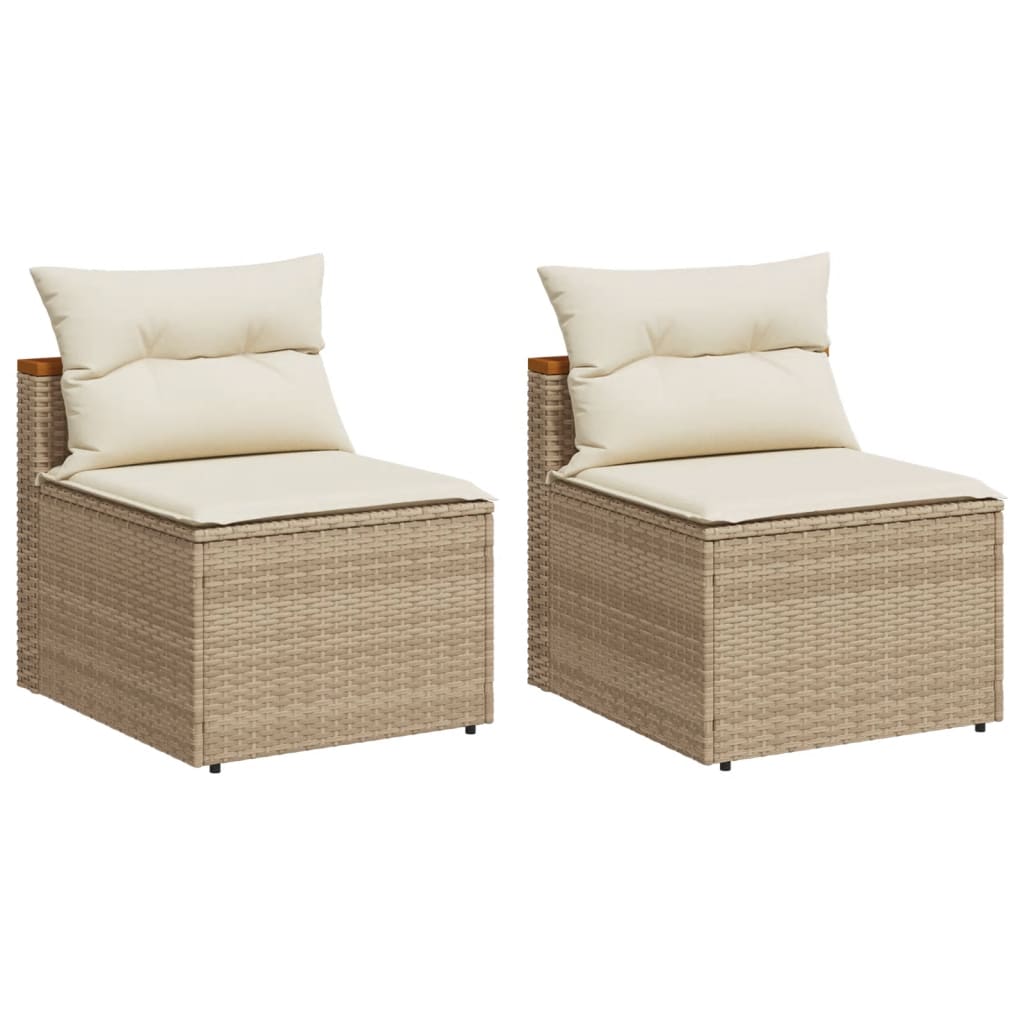 Divani Giardino Senza Braccioli con Cuscini 2 Beige Polyrattan 365834