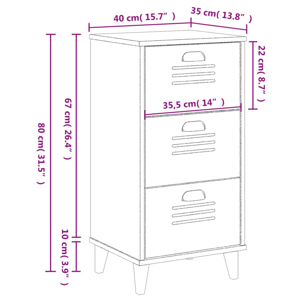 Comodino VIKEN Bianco in Legno Massello di Pino 374917