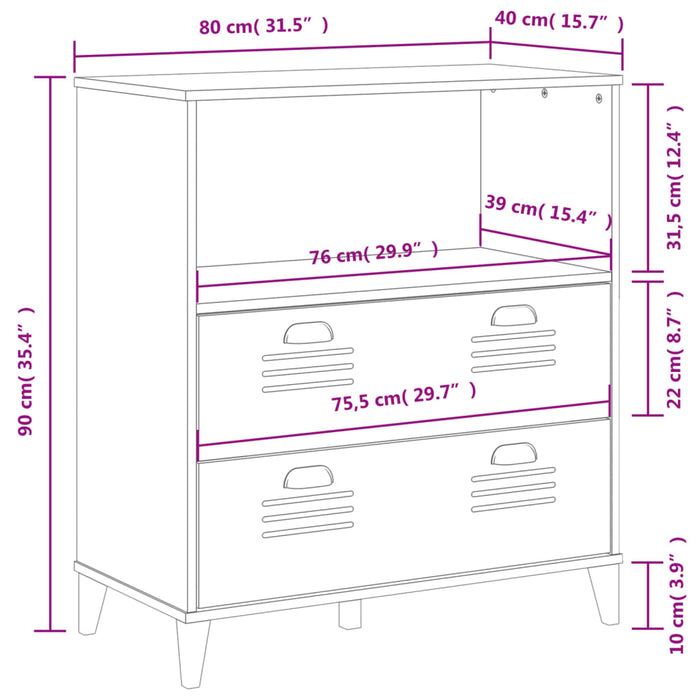 Libreria VIKEN Bianca 80x40x90 cm in Legno Massello di Pino 374944