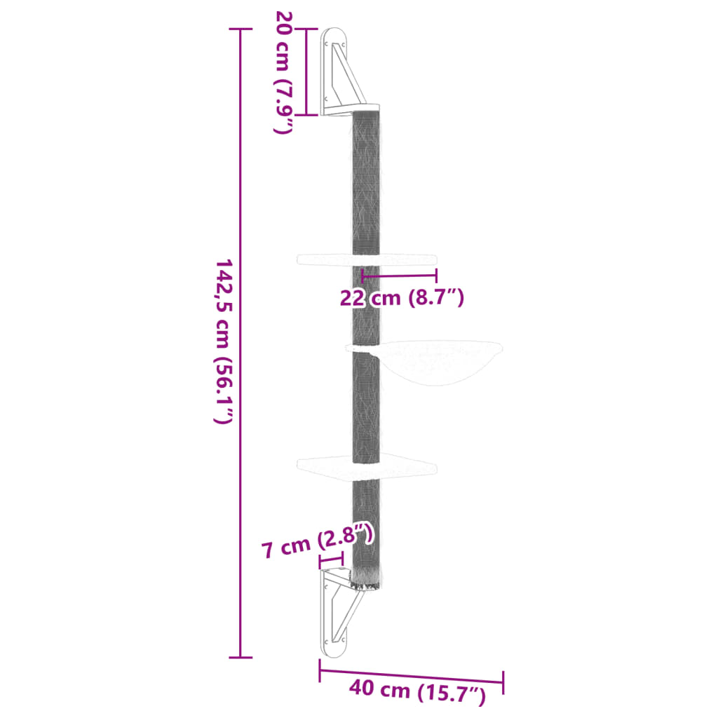 Albero per Gatti con Tiragraffi a Parete Grigio Scuro 142,5 cm 172397