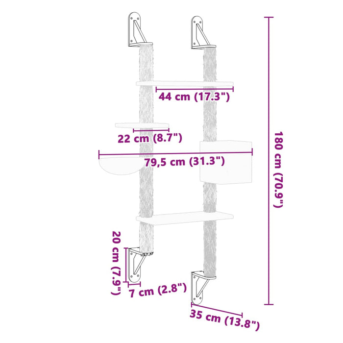 Albero per Gatti con Tiragraffi a Parete Crema 180 cm 172401