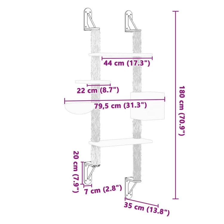 Albero per Gatti con Tiragraffi a Parete Grigio Chiaro 180 cm 172402