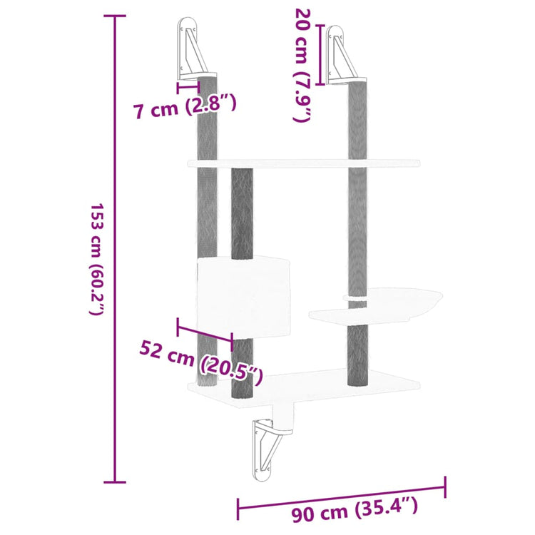 Albero per Gatti con Tiragraffi a Parete Grigio Chiaro 153 cm 172405