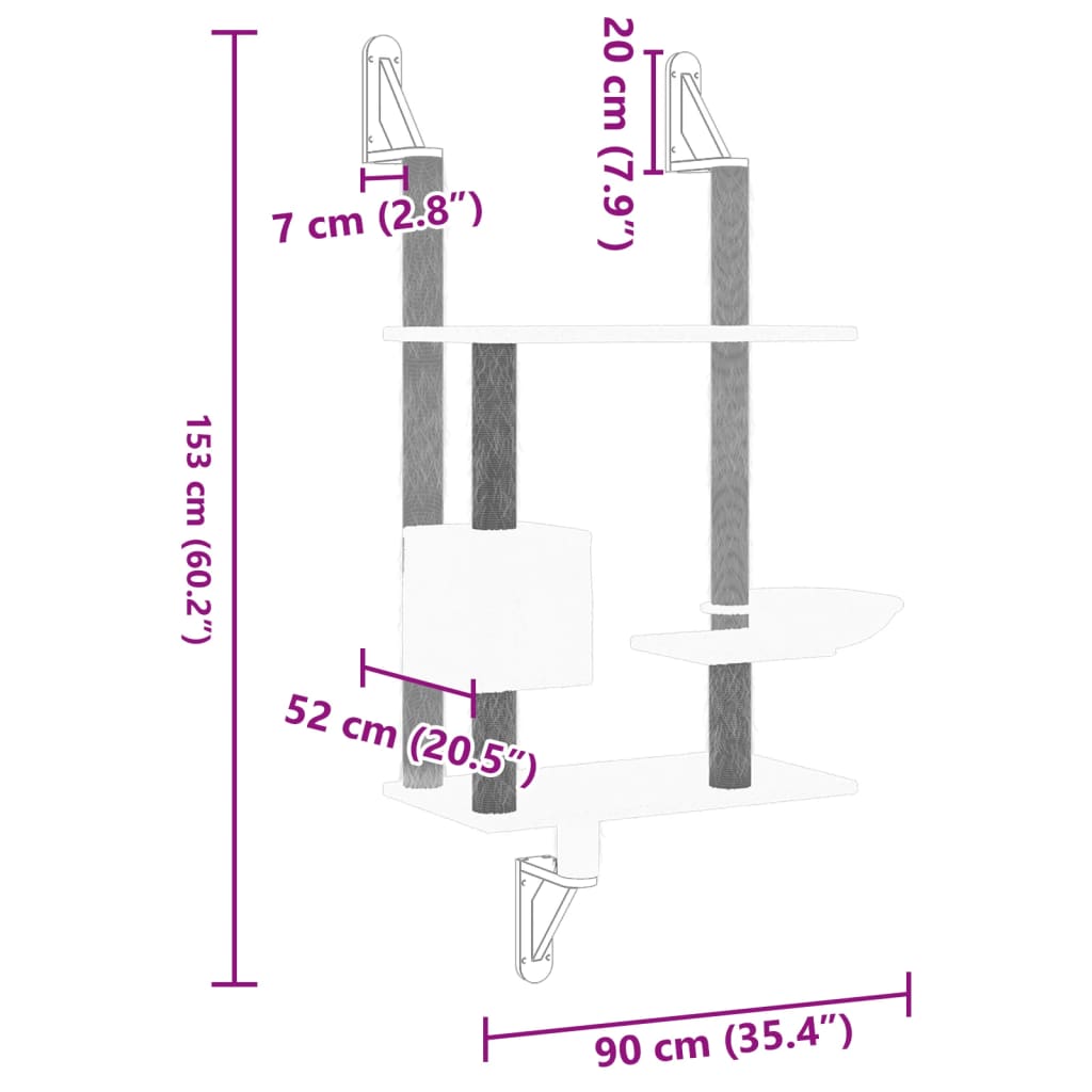 Albero per Gatti con Tiragraffi a Parete Grigio Scuro 153 cm 172406