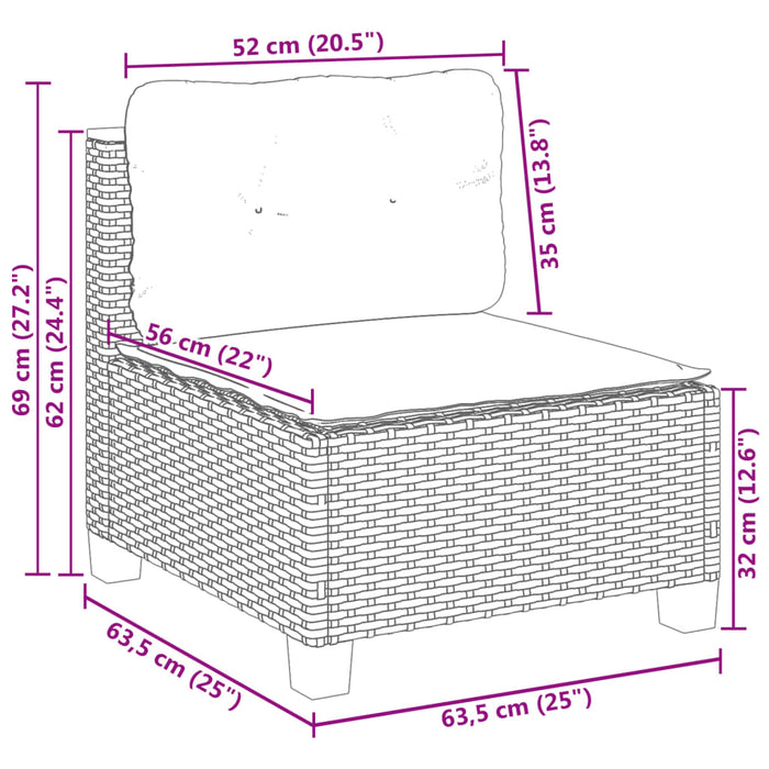 Divano Giardino Senza Braccioli con Cuscini Beige in Polyrattan 365907