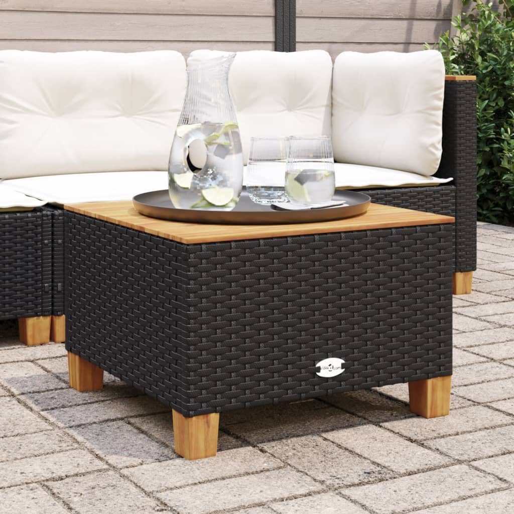 Tavolo da Giardino Nero 55x55x36cm in Polyrattan e Legno Acacia 365908