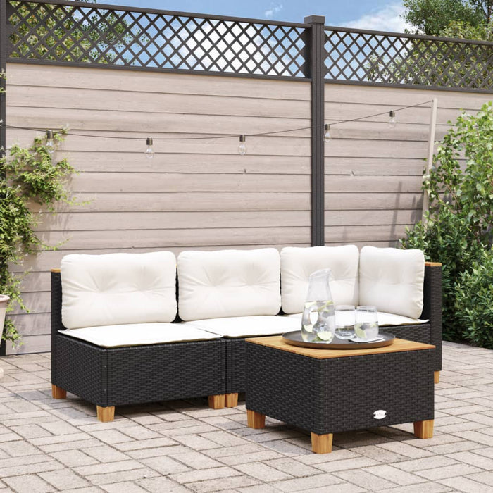 Tavolo da Giardino Nero 55x55x36cm in Polyrattan e Legno Acacia 365908