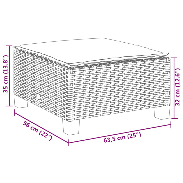 Sgabello Giardino con Cuscino Nero 63,5x56x32 cm in Polyrattan 365911