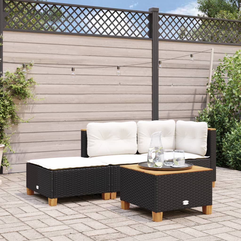 Sgabello Giardino con Cuscino Nero 63,5x56x32 cm in Polyrattan 365911