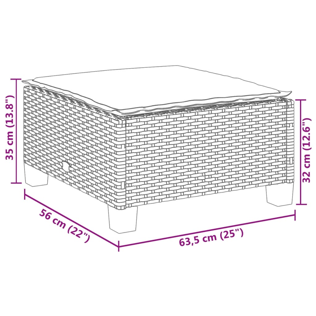 Sgabello Giardino con Cuscino Grigio 63,5x56x32cm in Polyrattan 365912