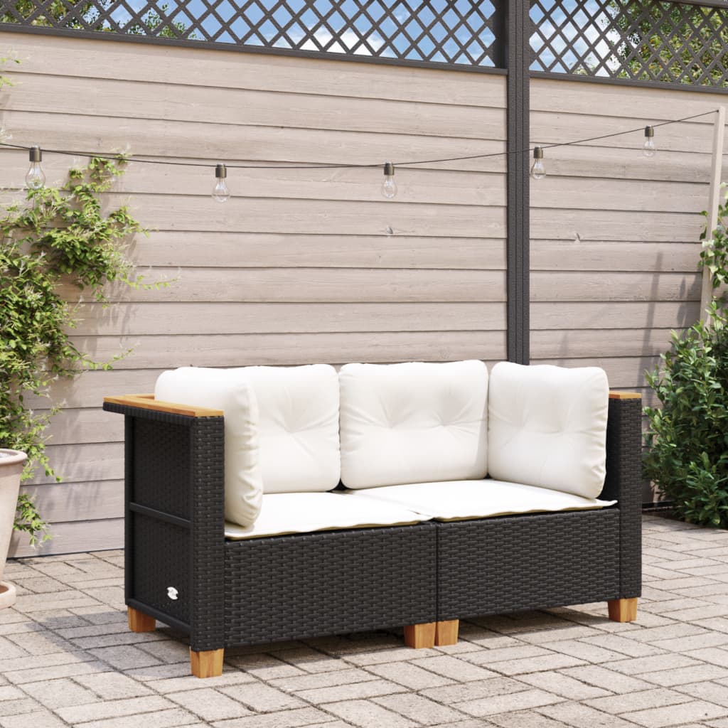 Divani Angolari da Giardino con Cuscini 2pz in Polyrattan Nero 365914