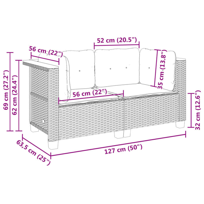 Divani Angolari da Giardino con Cuscini 2pz in Polyrattan Nero 365914