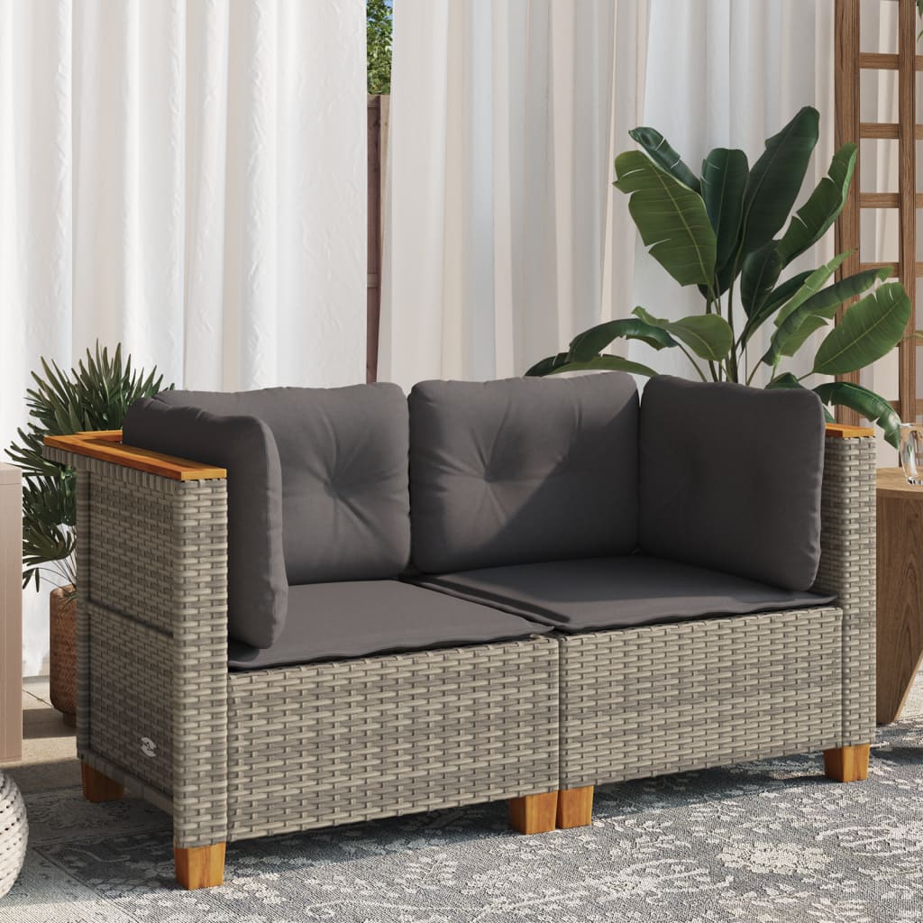 Divani Angolari da Giardino con Cuscini 2pz Polyrattan Grigio 365915