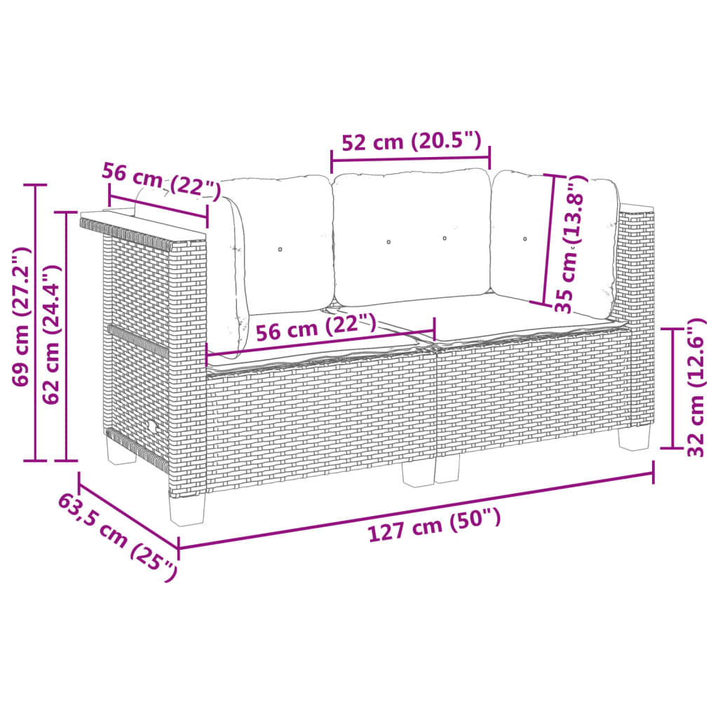 Divani Angolari da Giardino con Cuscini 2pz Polyrattan Beige 365916