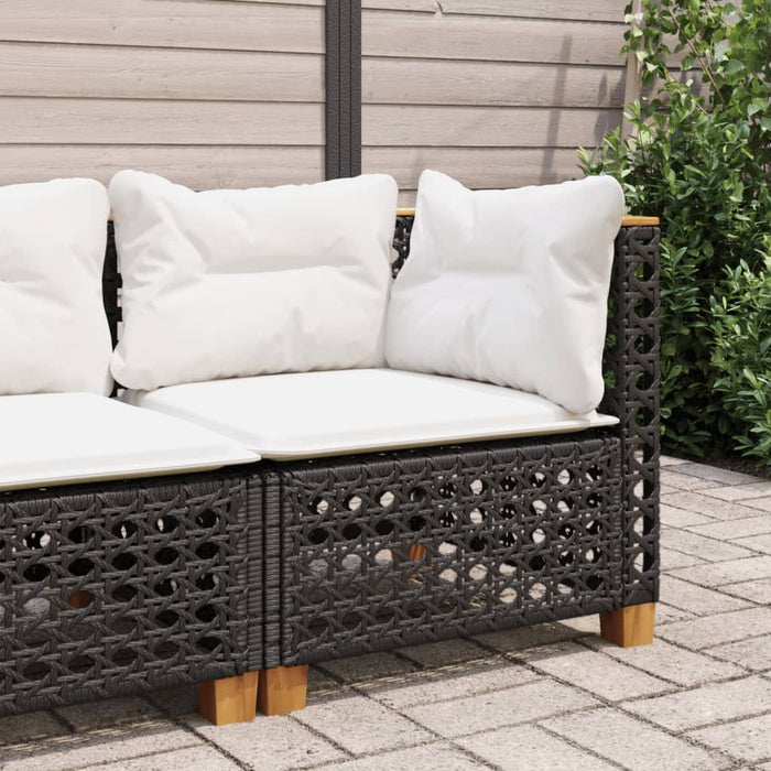 Divano Angolare da Giardino con Cuscini Nero in Polyrattan 365923