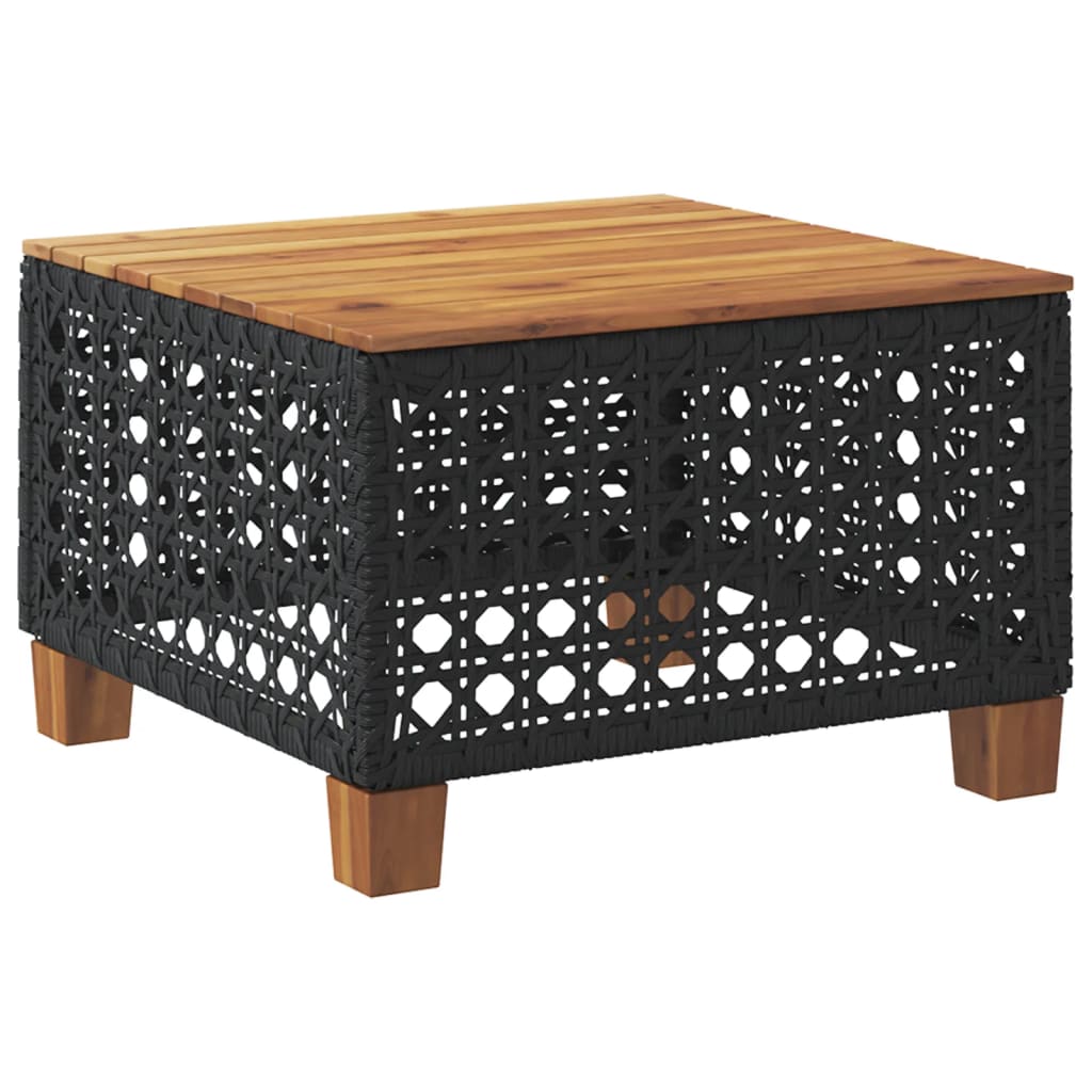 Tavolo da Giardino Nero 55x55x36cm in Polyrattan e Legno Acacia 365929