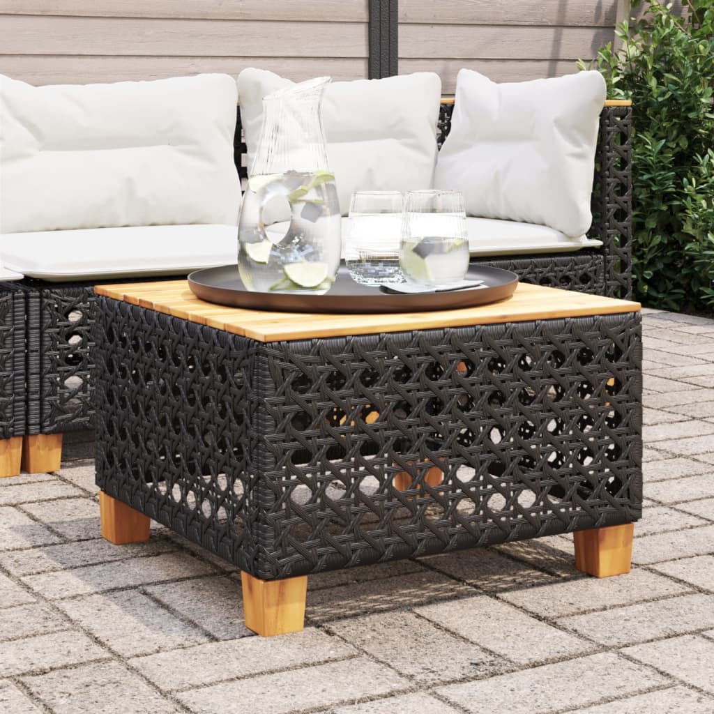 Tavolo da Giardino Nero 55x55x36cm in Polyrattan e Legno Acacia 365929