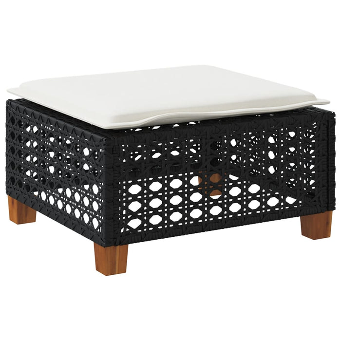 Sgabello Giardino con Cuscino Nero 63,5x56x32 cm in Polyrattan 365932