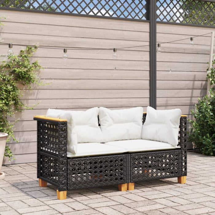 Divani Angolari da Giardino con Cuscini 2pz Polyrattan Nero 365935