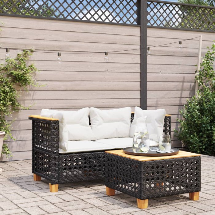 Divani Angolari da Giardino con Cuscini 2pz Polyrattan Nero 365935