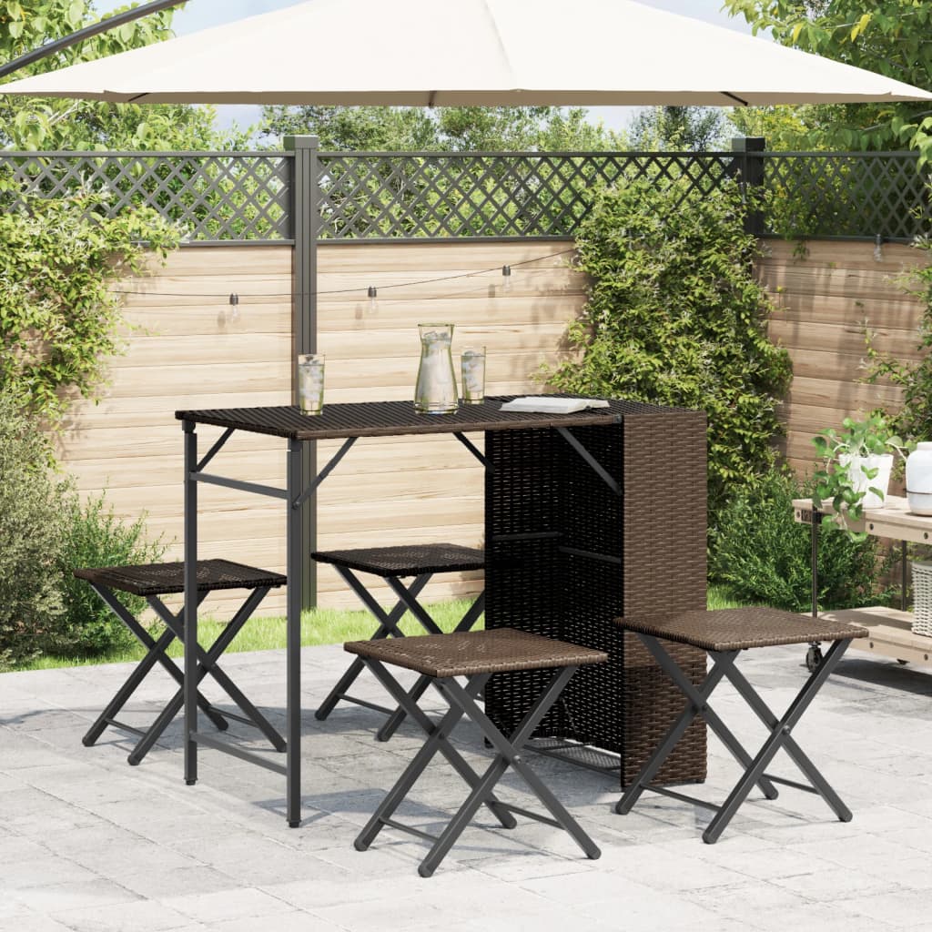 Set da Pranzo da Giardino Pieghevole 5 pz Marrone in Polyrattan 365945