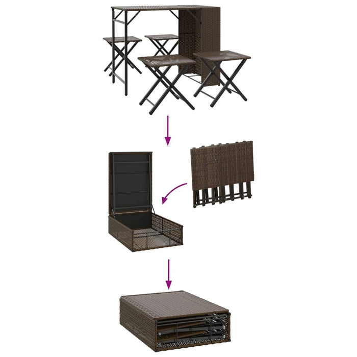 Set da Pranzo da Giardino Pieghevole 5 pz Marrone in Polyrattan 365945