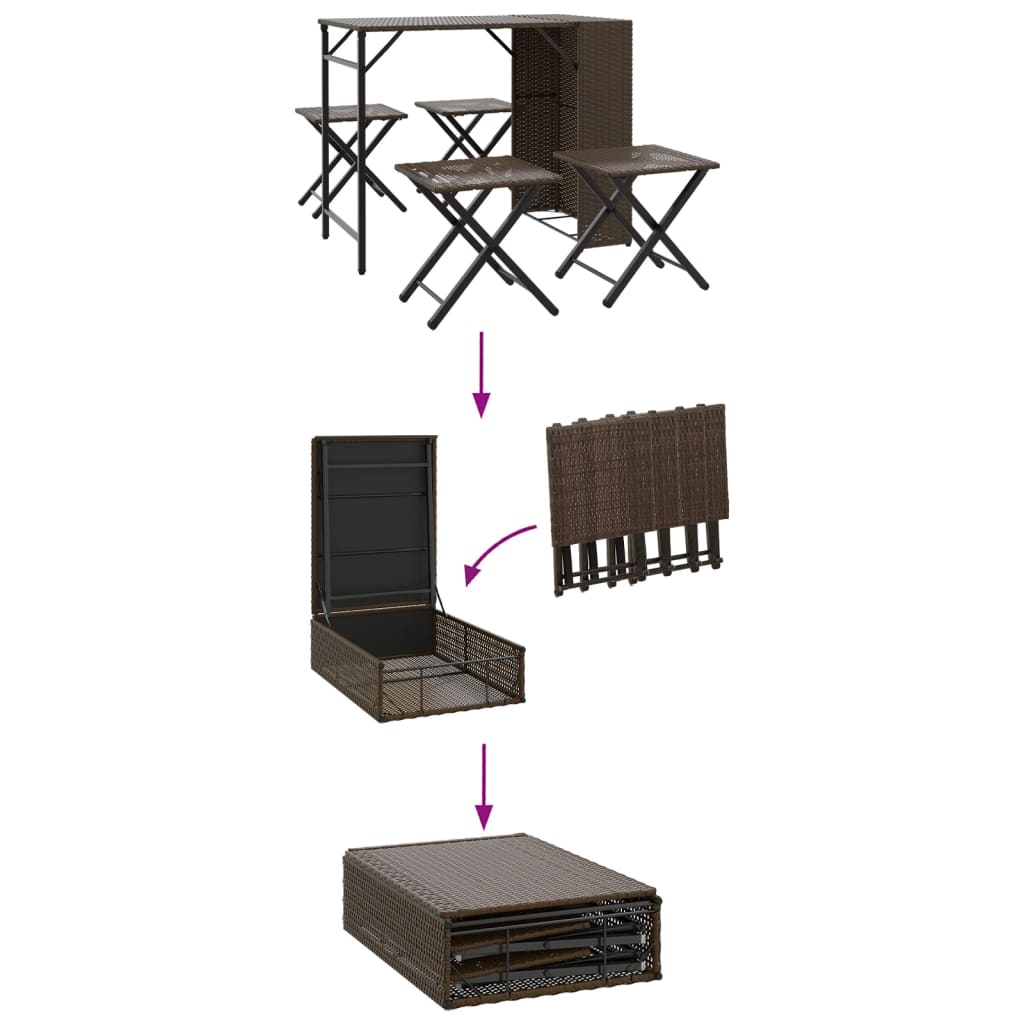 Set da Pranzo da Giardino Pieghevole 5 pz Marrone in Polyrattan 365945