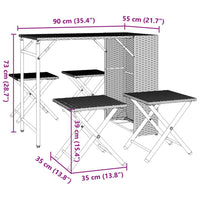 Set da Pranzo da Giardino Pieghevole 5 pz Marrone in Polyrattan 365945