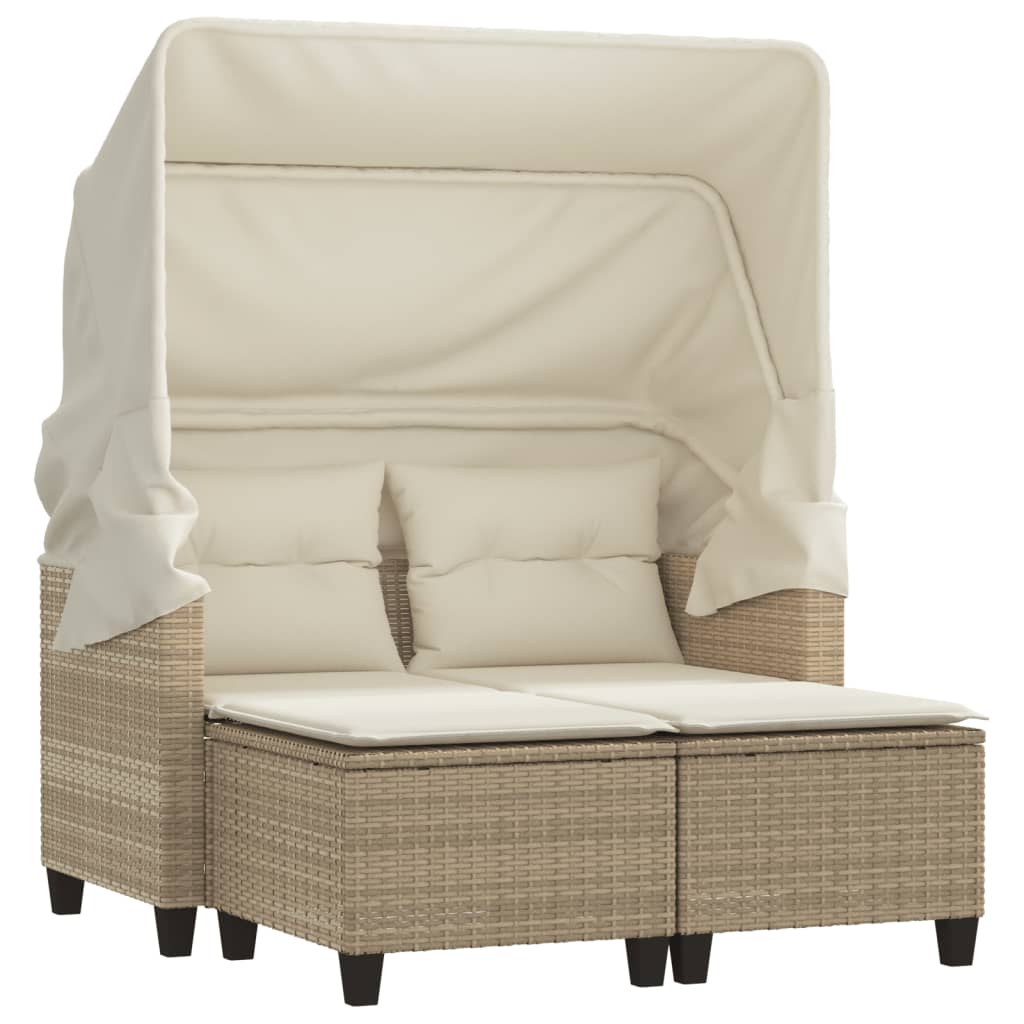 Divano Giardino 2 Posti Baldacchino e Sgabelli Beige Polyrattan 365784