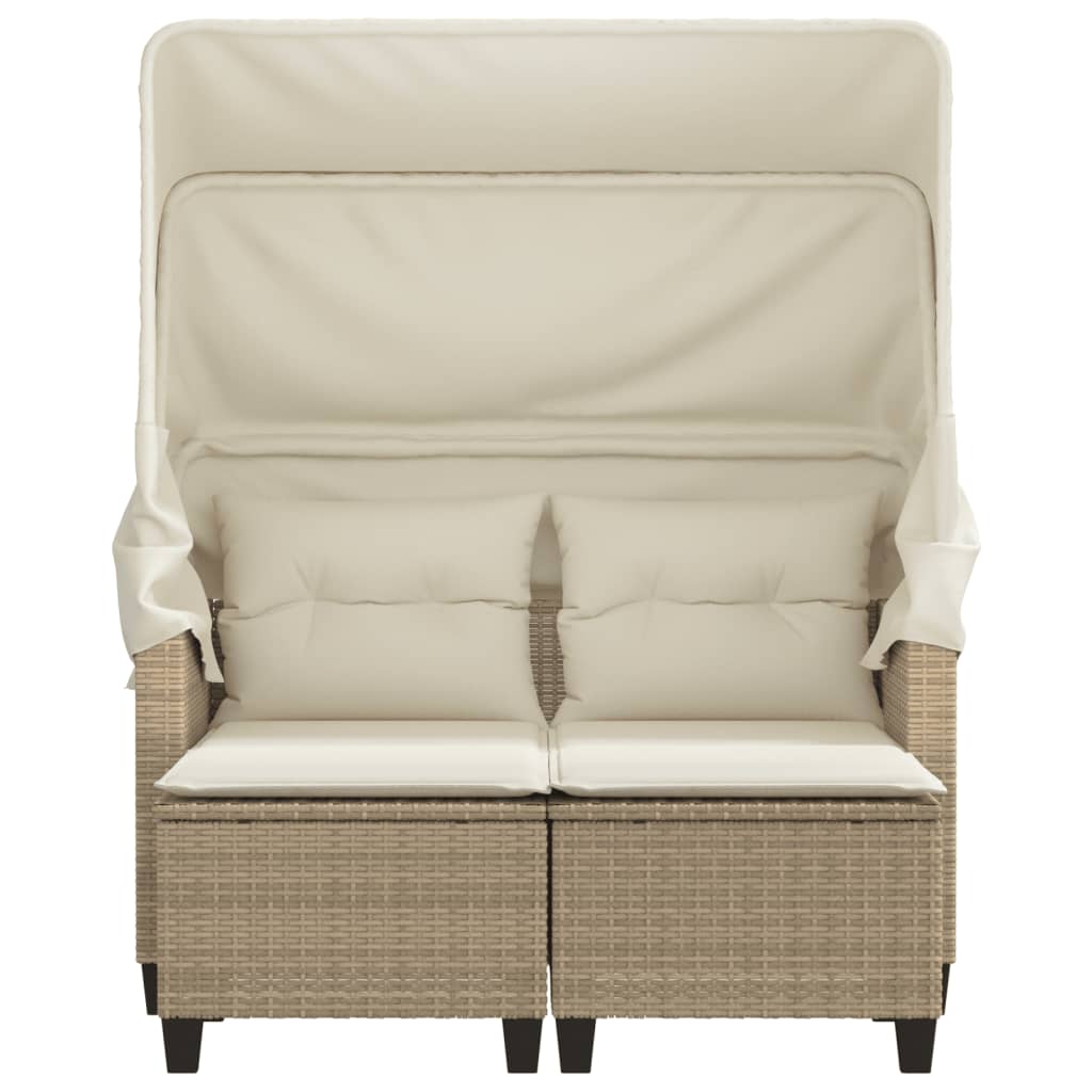 Divano Giardino 2 Posti Baldacchino e Sgabelli Beige Polyrattan 365784