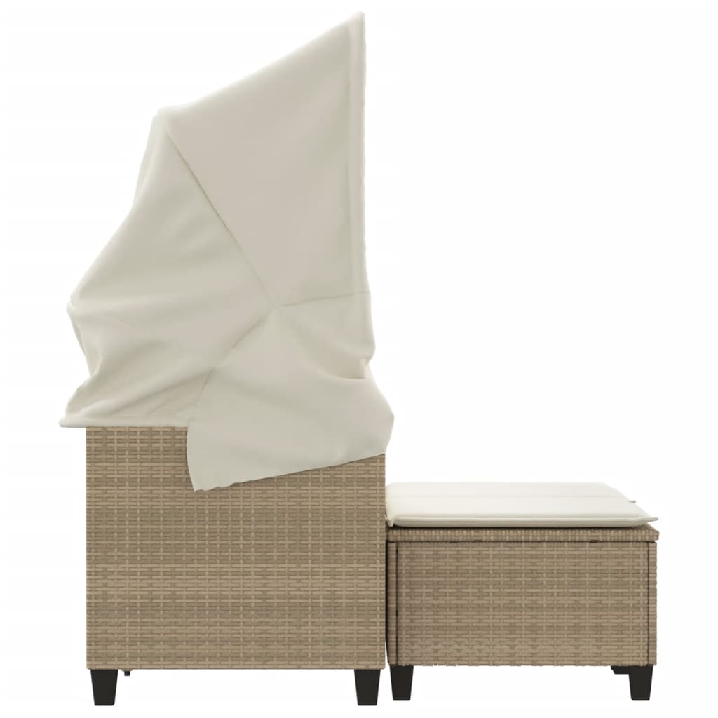 Divano Giardino 2 Posti Baldacchino e Sgabelli Beige Polyrattan 365784