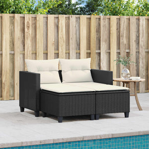 Divano da Giardino 2 Posti con Sgabelli Nero in Polyrattancod mxl 113481