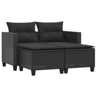 Divano da Giardino 2 Posti con Sgabelli Nero in Polyrattan 365791