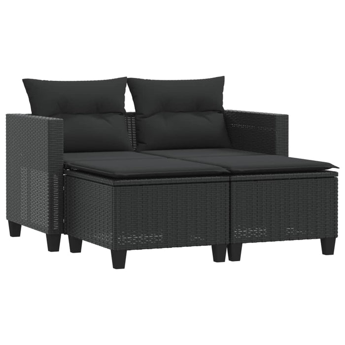 Divano da Giardino 2 Posti con Sgabelli Nero in Polyrattancod mxl 93086