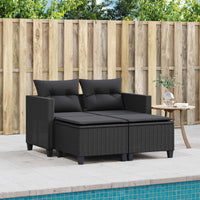 Divano da Giardino 2 Posti con Sgabelli Nero in Polyrattan 365791