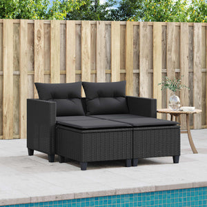 Divano da Giardino 2 Posti con Sgabelli Nero in Polyrattancod mxl 93086