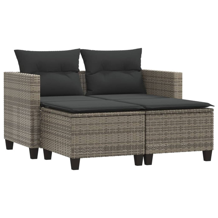 Divano da Giardino 2 Posti con Sgabelli Grigio in Polyrattan 365793