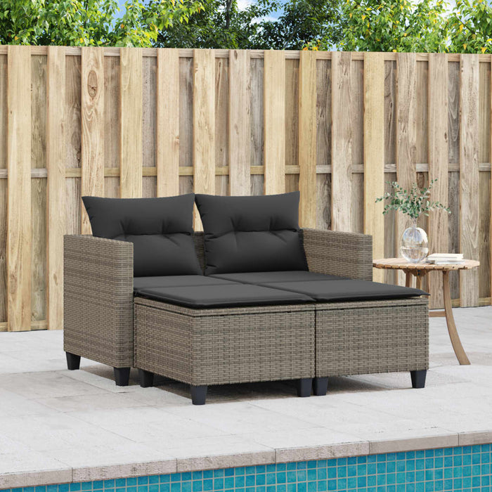 Divano da Giardino 2 Posti con Sgabelli Grigio in Polyrattan 365793