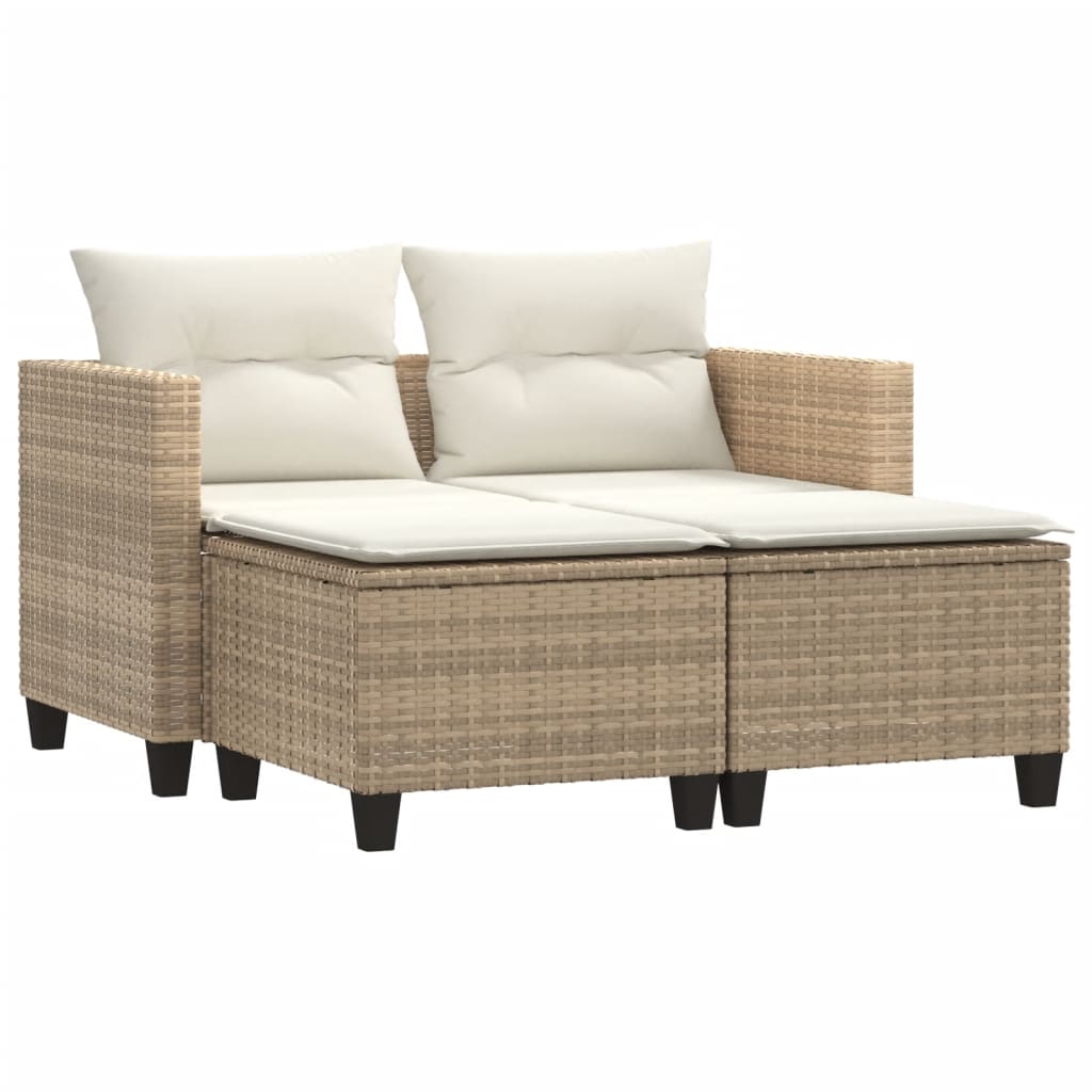 Divano da Giardino 2 Posti con Sgabelli Beige in Polyrattan 365794