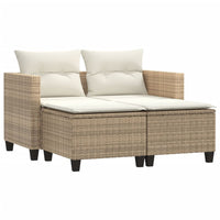 Divano da Giardino 2 Posti con Sgabelli Beige in Polyrattan 365794