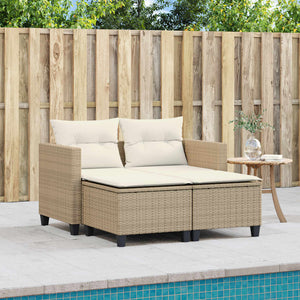 Divano da Giardino 2 Posti con Sgabelli Beige in Polyrattan 365794