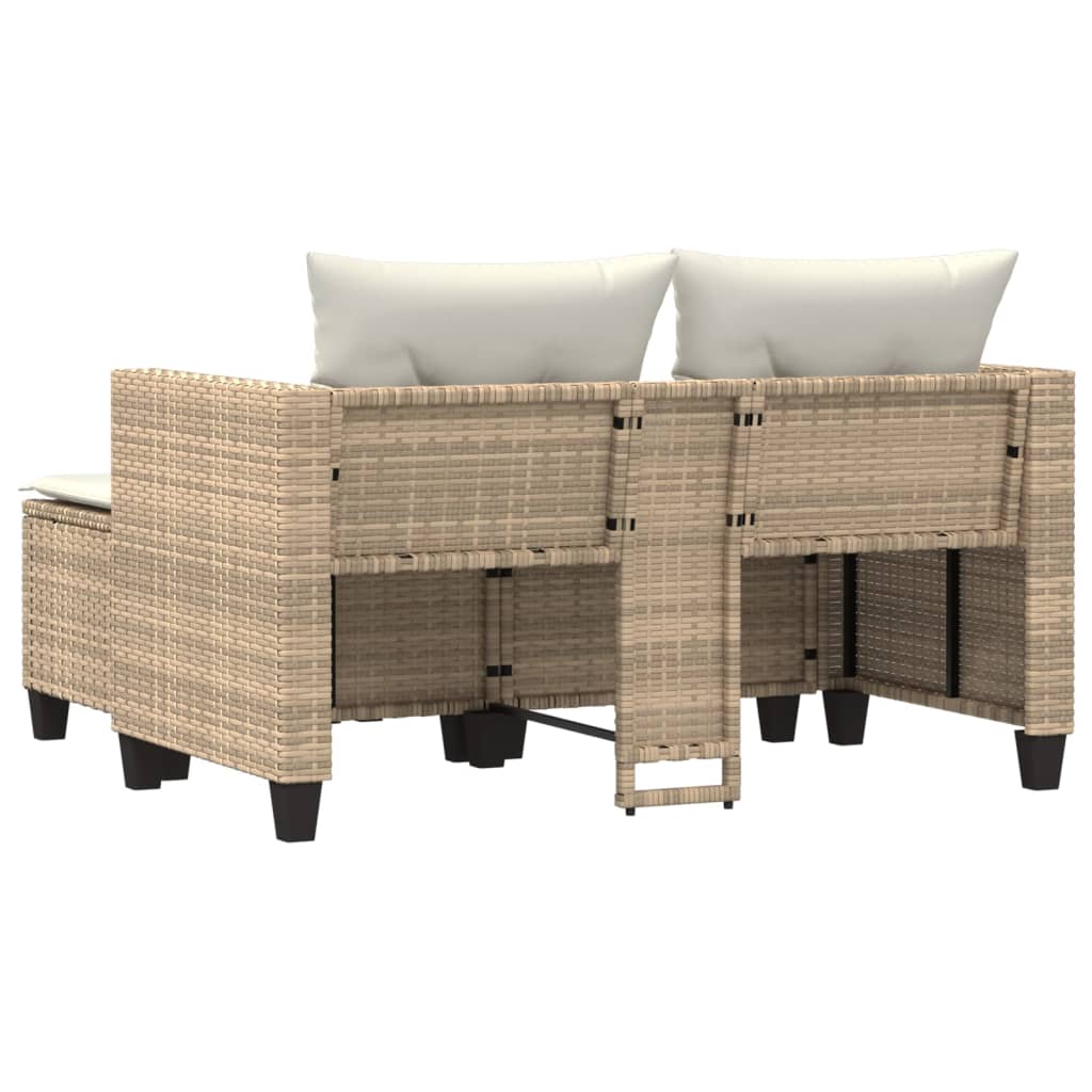 Divano da Giardino 2 Posti con Sgabelli Beige in Polyrattan 365794