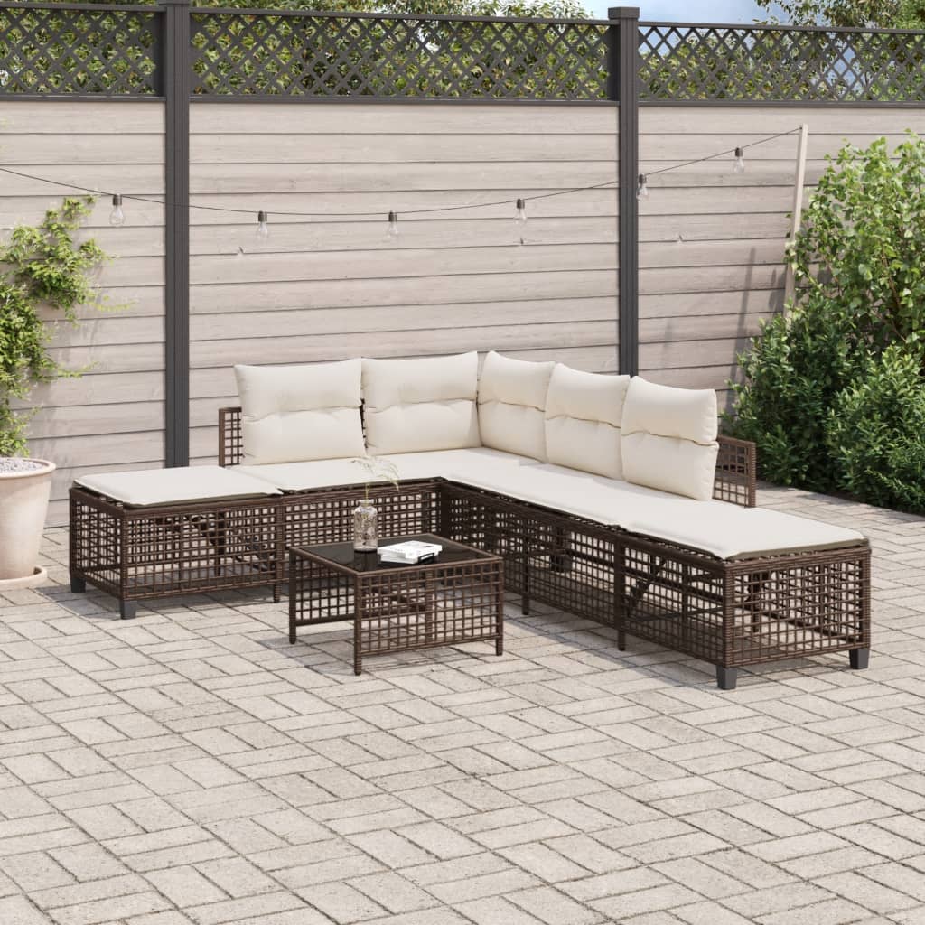 Set Divani ad Angolo 3 pz con Cuscini in Polyrattan Marrone 365445