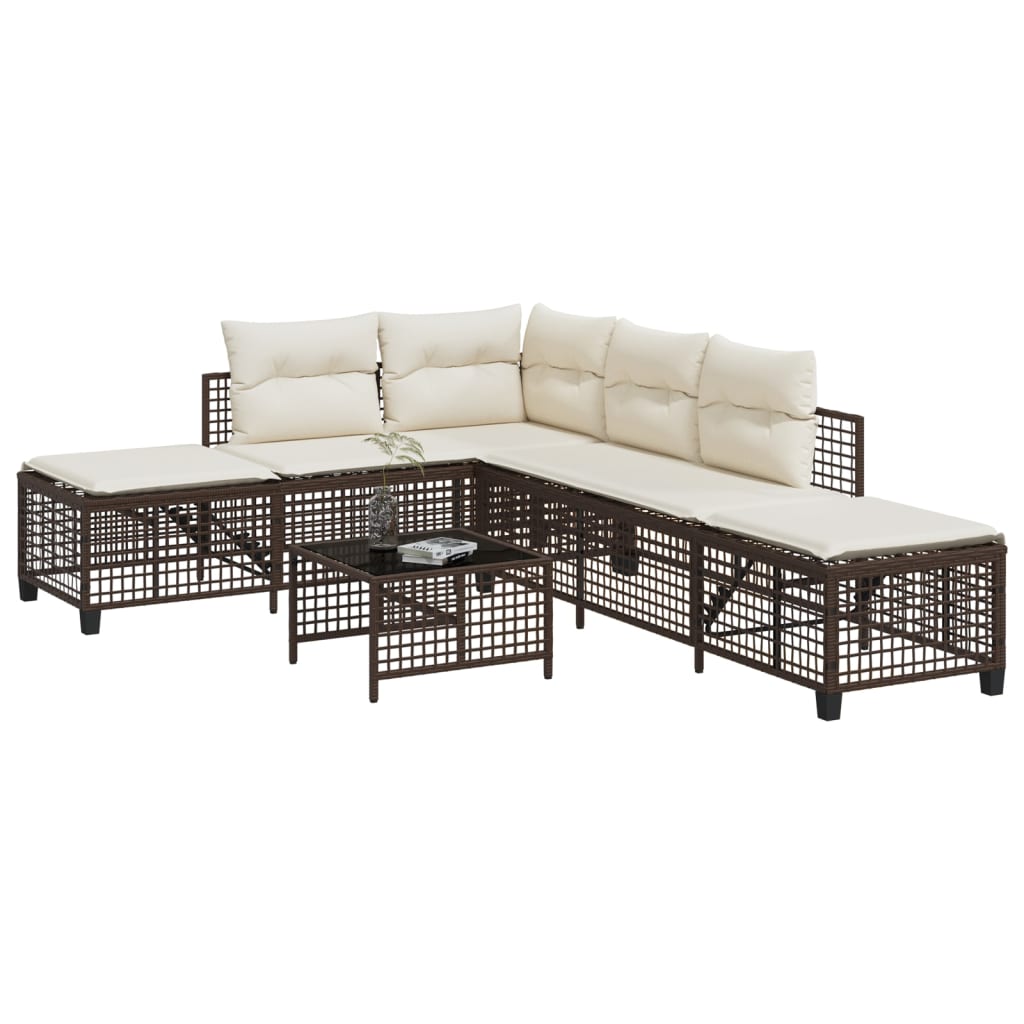 Set Divani ad Angolo 3 pz con Cuscini in Polyrattan Marrone 365445