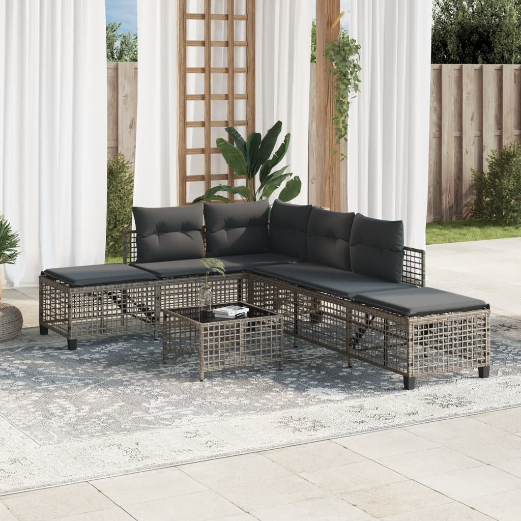 Divani da Giardino ad Angolo 3 pz Cuscini Grigio in Polyrattan 365446