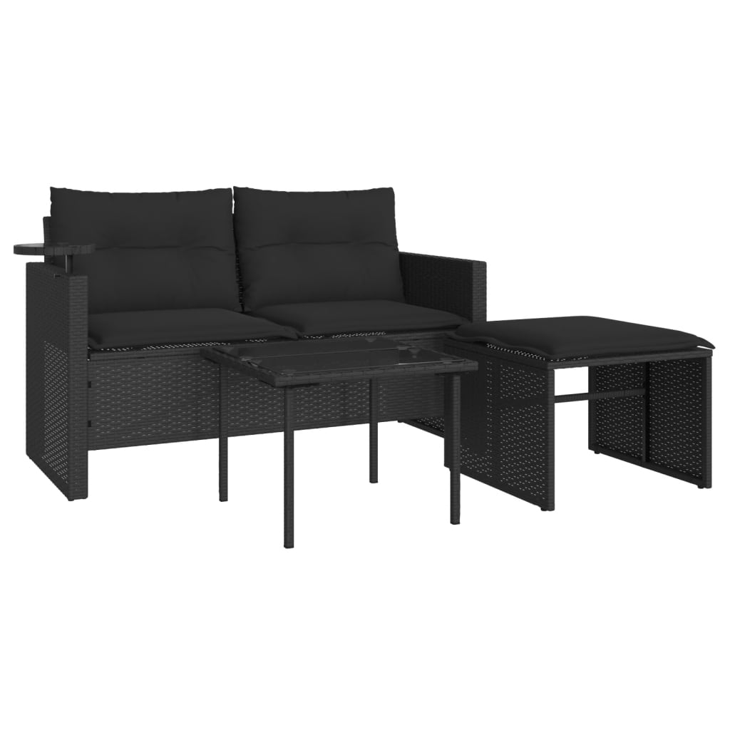 Set Divani da Giardino 3 pz con Cuscini in Polyrattan Nero 365458